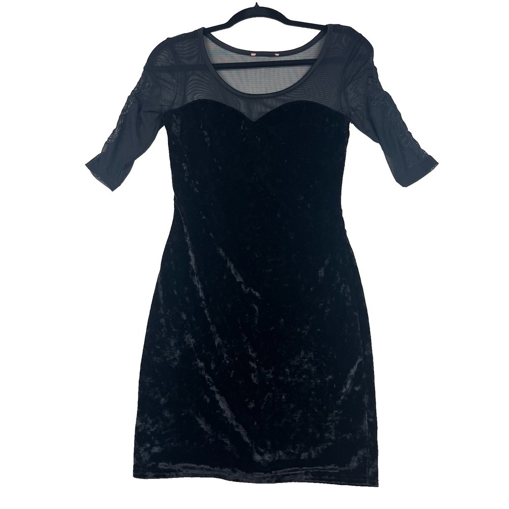 Paprika Velvet Bodycon Mini Dress Mesh‎ Sleeves 8